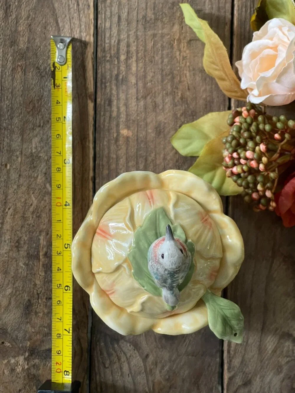 Fitz & Floyd Meadow Floral Bird Condiment Jar Sugar Bowl & Spoon-NEW